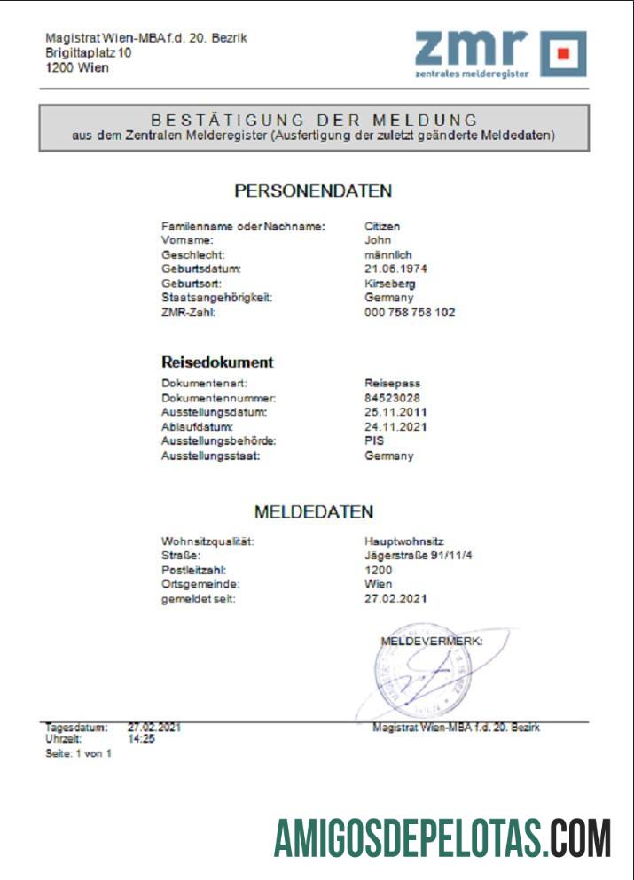 realista Áustria ZMR Registro Central de Residentes Registro Central de Residentes Modelo de documento em formato Word